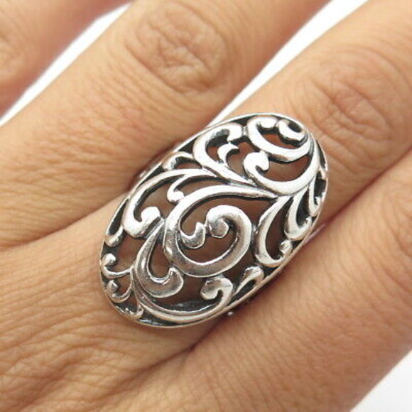 Jewelry - 925 Sterling Silver Vintage Floral Swirl Dome Ring Size 8